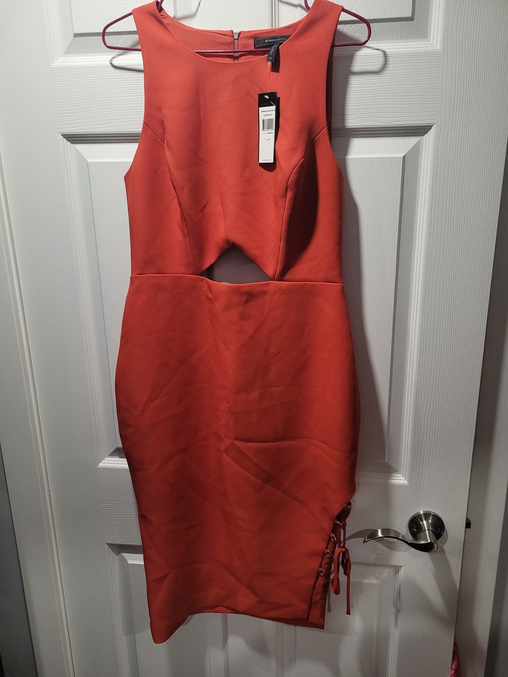 BCBG Curry Red Cut Out Sheath Dress Size 10 NWT